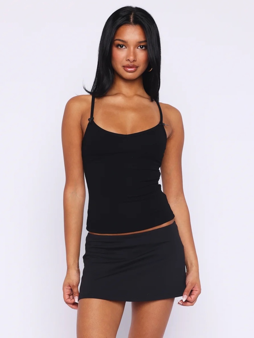 NWT Too Cute To Care Bow Trim Cami Top Black